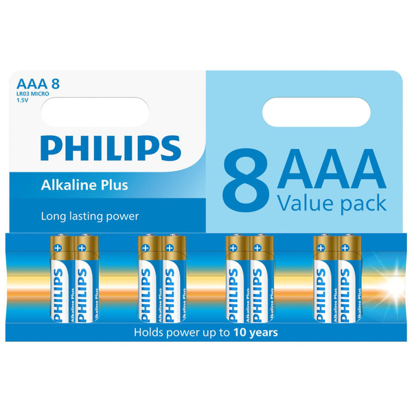 Philips AAA Alkaline Plus Batteries 8pk