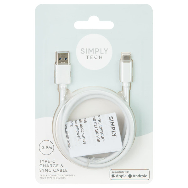 Simply Tech Type C Charge & Sync Cable - White