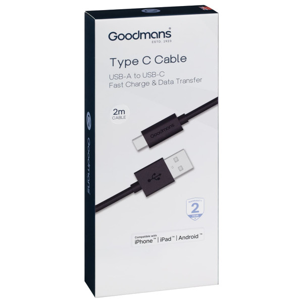 Goodmans Type C Charge-Sync Cable 2m - Black