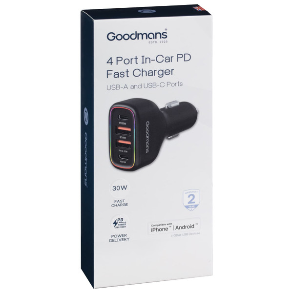 Goodmans 4 Port In-Car PD Fast Charger