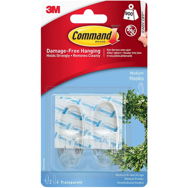 Command Medium Hooks Clear 2pk