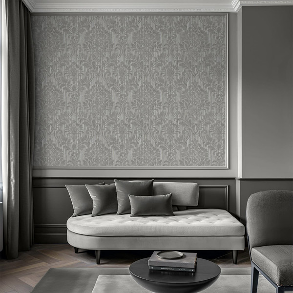 Theon Damask Wallpaper - Grey