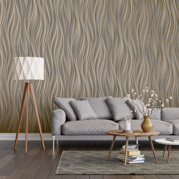 Serenity Wallpaper - Charcoal & Gold