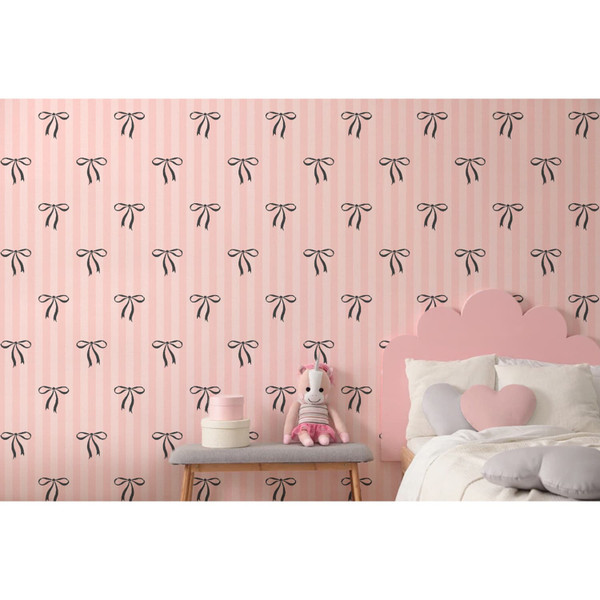 Bows Wallpaper - Pink Stripe