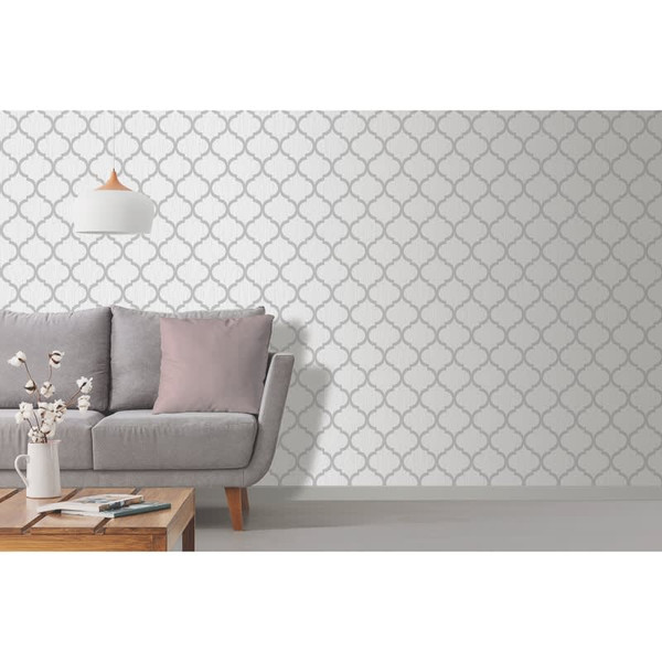 Crystal Trellis Wallpaper - White & Silver