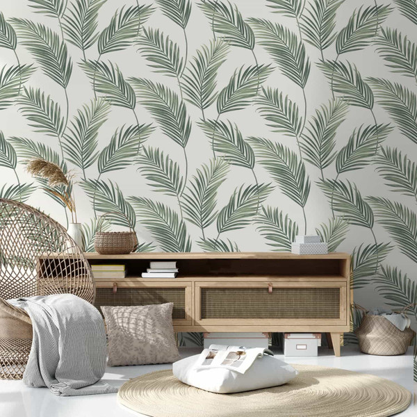 Lucia White & Green Wallpaper