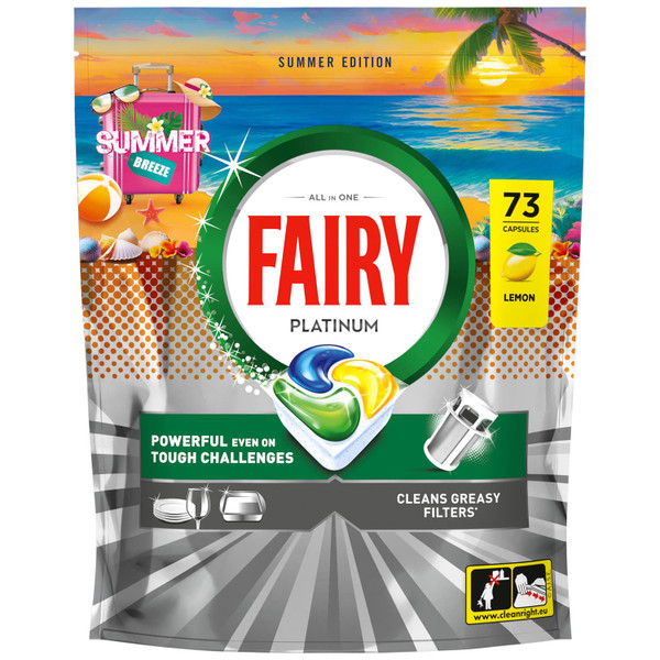 Fairy Platinum All-in-One Dishwasher Capsules 73pk - Summer Breeze