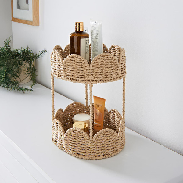 2 Tier Natural Woven Scalloped Edge Caddy