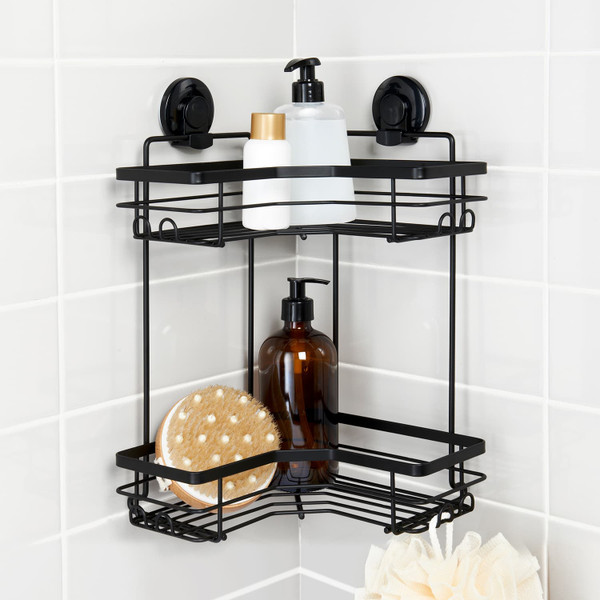 2 Tier Black Corner Suction Caddy