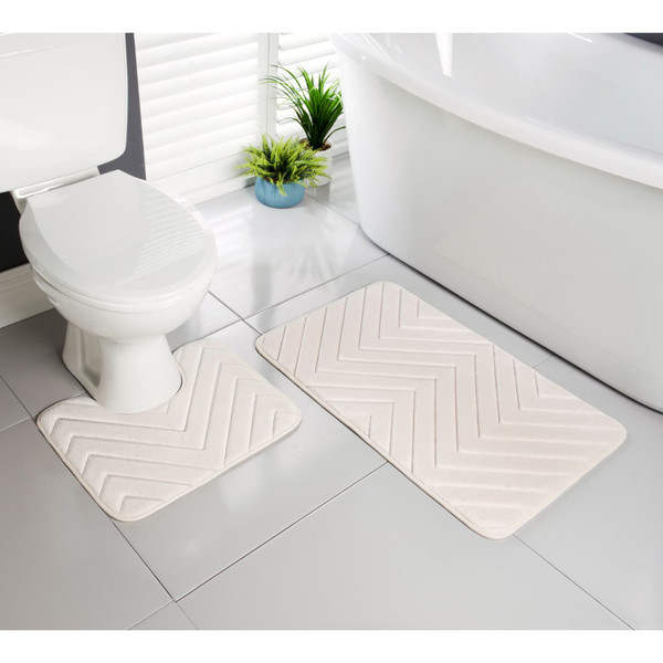 Chevron Bath Mat Set - Cream