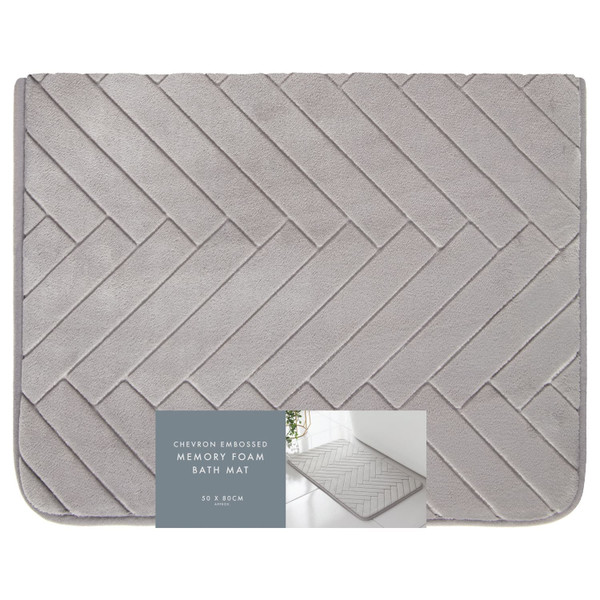 Embossed Chevron Memory Foam Bath Mat - Grey