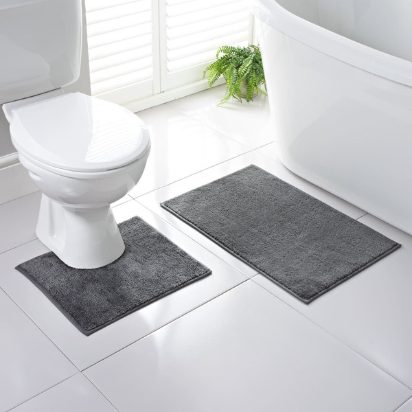 Addis Bath & Pedestal Mat Set - Charcoal