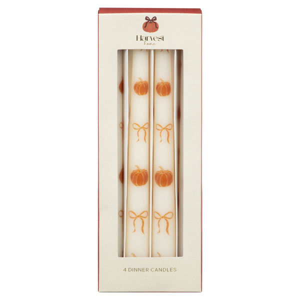 Harvest Pumpkin & Bow Dinner Candles 4pk