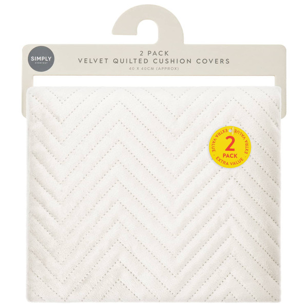 Simply Everyday Velvet Quilted Cushion Covers 2pk - Cream