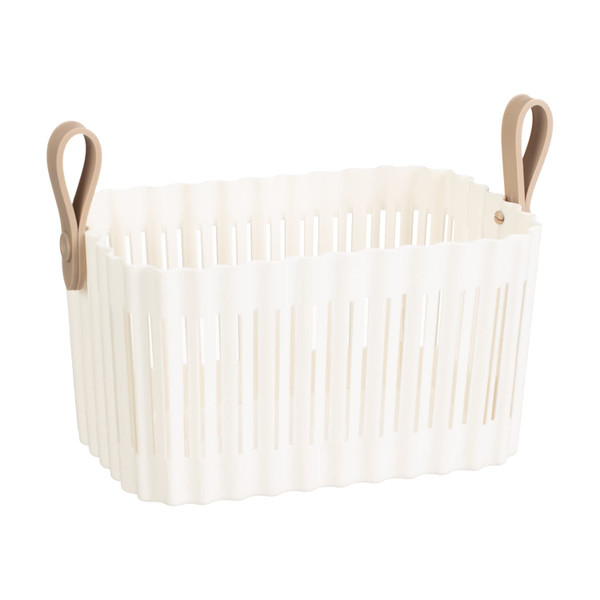 Ribbed Storage Tub With Leatherette Handle 5L