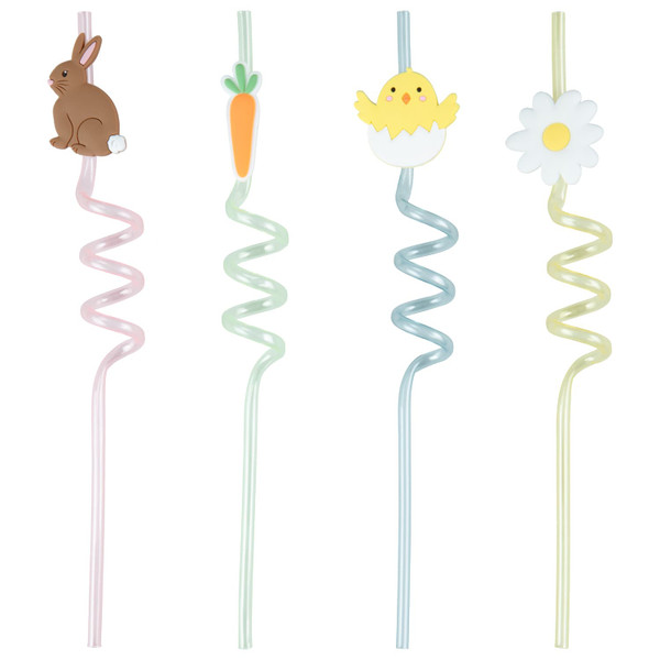 Easter Straw with Topper 4pk - Assorted