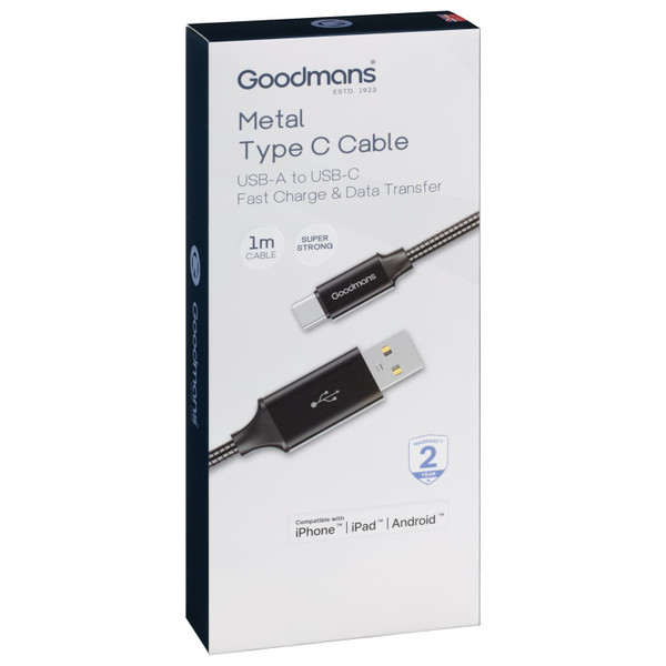 Goodmans USB Type C Metal Charge & Sync Cable - Black
