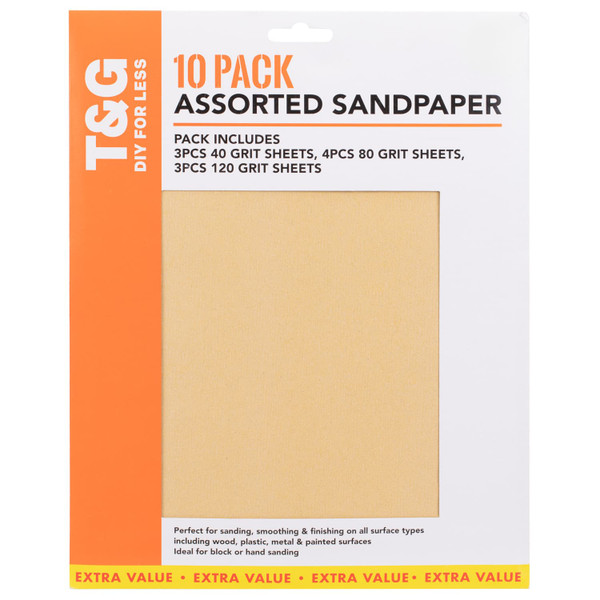 Turner & Gray Assorted Sandpaper 10pk