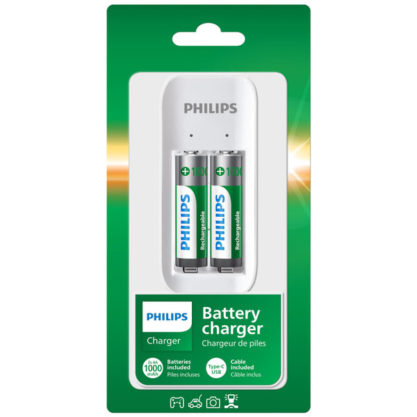 Philips Battery Charger with 2 AA Batteries