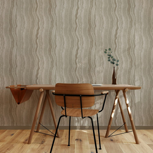 Fresco Agate Stripe Wallpaper - Gold & Cream