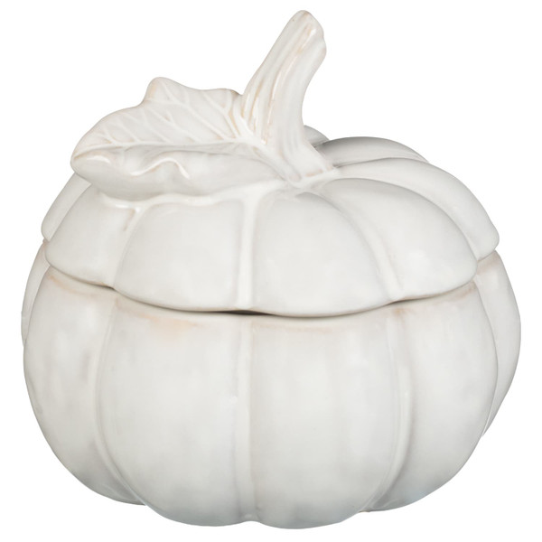 Glazed Ceramic Pumpkin with Leaf