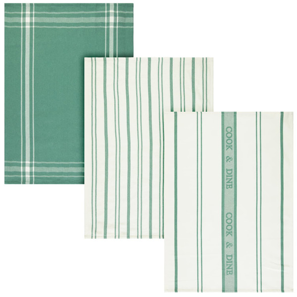 Home Cotton Woven Tea Towels 3pk - Sage