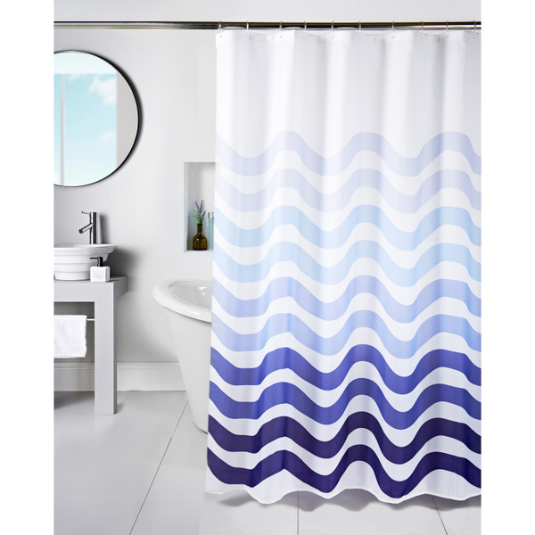 Printed Blue Shower Curtain