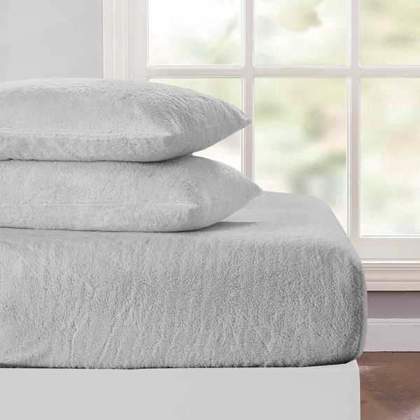 Simply Everyday Teddy King Size Fitted Sheet - Silver