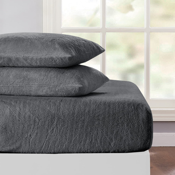 Simply Everyday Teddy Double Fitted Sheet - Charcoal