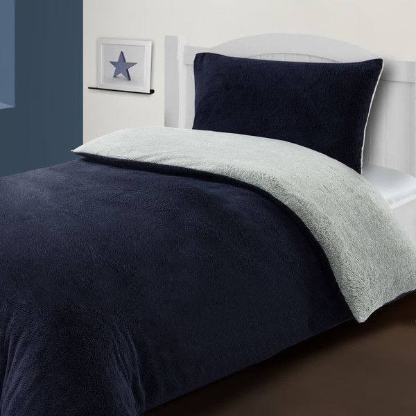 Simply Kids Reversible Teddy Fleece Duvet Set - Navy & Grey