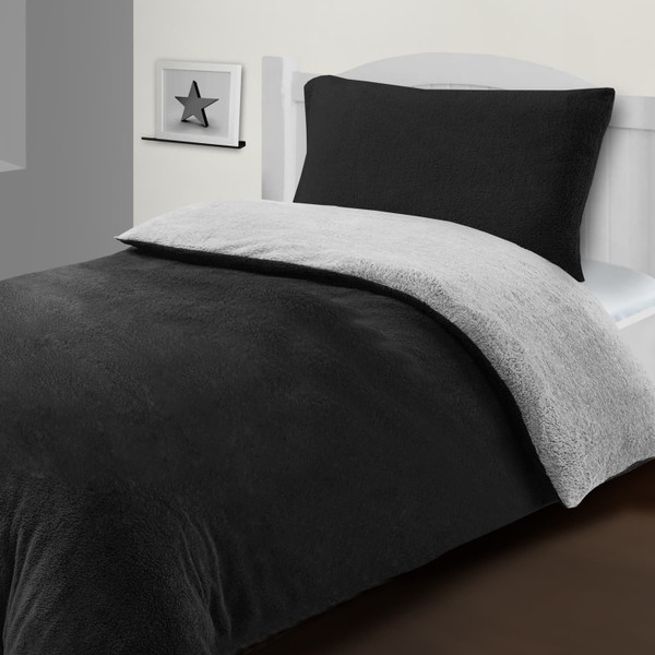 Simply Kids Reversible Teddy Fleece Duvet Set - Black & Grey