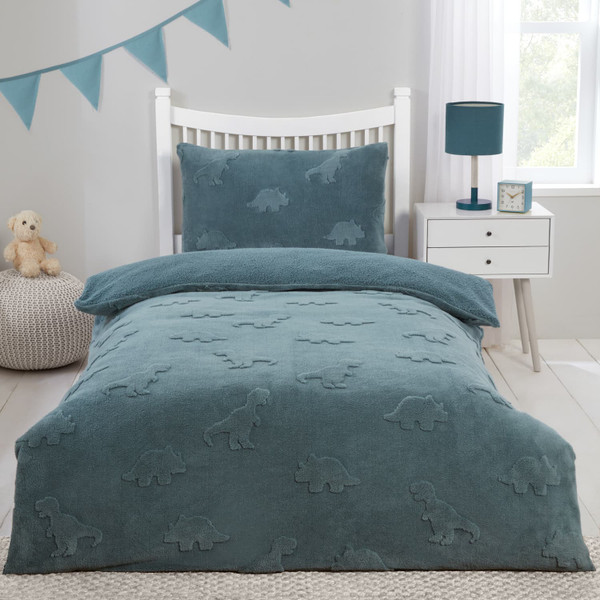 Simply Kids Debossed Fleece Single Duvet Set - Dinosaurs