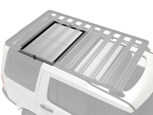 The Front Runner Stainless Steel table sitting on a front runner roof rack on a land rover LR3. The Front Runner Stainless Steel table sitting on a front runner roof rack on a land rover LR3.