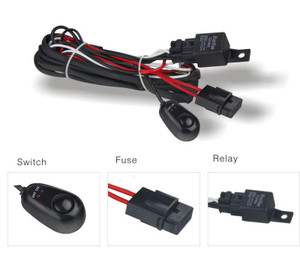 DV8 LED light bar wiring harness with 4 images with a switch, fuse and relay DV8 LED light bar wiring harness with 4 images with a switch, fuse and relay