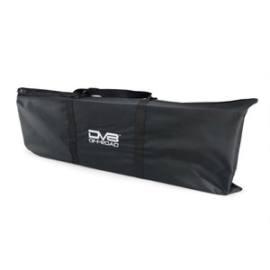 Black carry bag with traction boards encased within, against a plain white background. Black carry bag with traction boards encased within, against a plain white background.