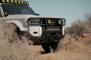 White 2024 Toyota Land Cruiser with KC HiLites and Rago Center Mount Winch Bumper White 2024 Toyota Land Cruiser with KC HiLites and Rago Center Mount Winch Bumper