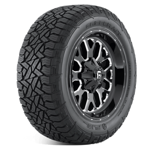 FUEL off road tire mounted to a fuel off road wheel in black and machined aluminum FUEL off road tire mounted to a fuel off road wheel in black and machined aluminum