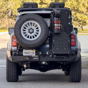 Dissent off-road's tire swing arm add-on for their modular rear bumper, designed for the Toyota Land Cruiser J250. Dissent off-road's tire swing arm add-on for their modular rear bumper, designed for the Toyota Land Cruiser J250.