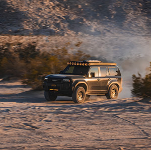 The all-new KC HiLites platform one roof rack kit with the Gravity Titan light bar attached.