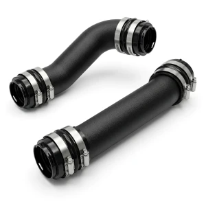 A black powder coated set of aluminum charge pipes designed for the iForce Max 2.4l hybrid engine in the 24+ Toyota Land Cruiser