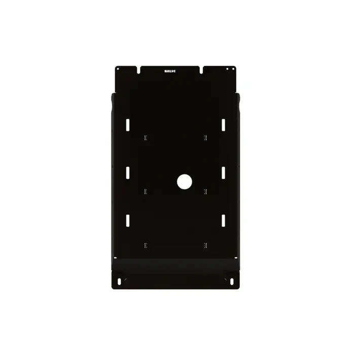 A black powder coated steel skid plate for a Toyota Land Cruiser 250