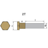 02043T - Tecnoseal Zinc Cummins Pencil Anode With Brass Plug 02043T - Tecnoseal Zinc Cummins Pencil Anode With Brass Plug