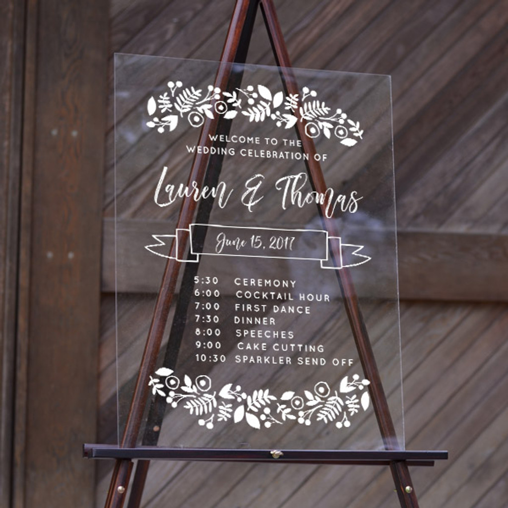 Wedding Timeline Botanical Border - Acrylic Sign (18x24)