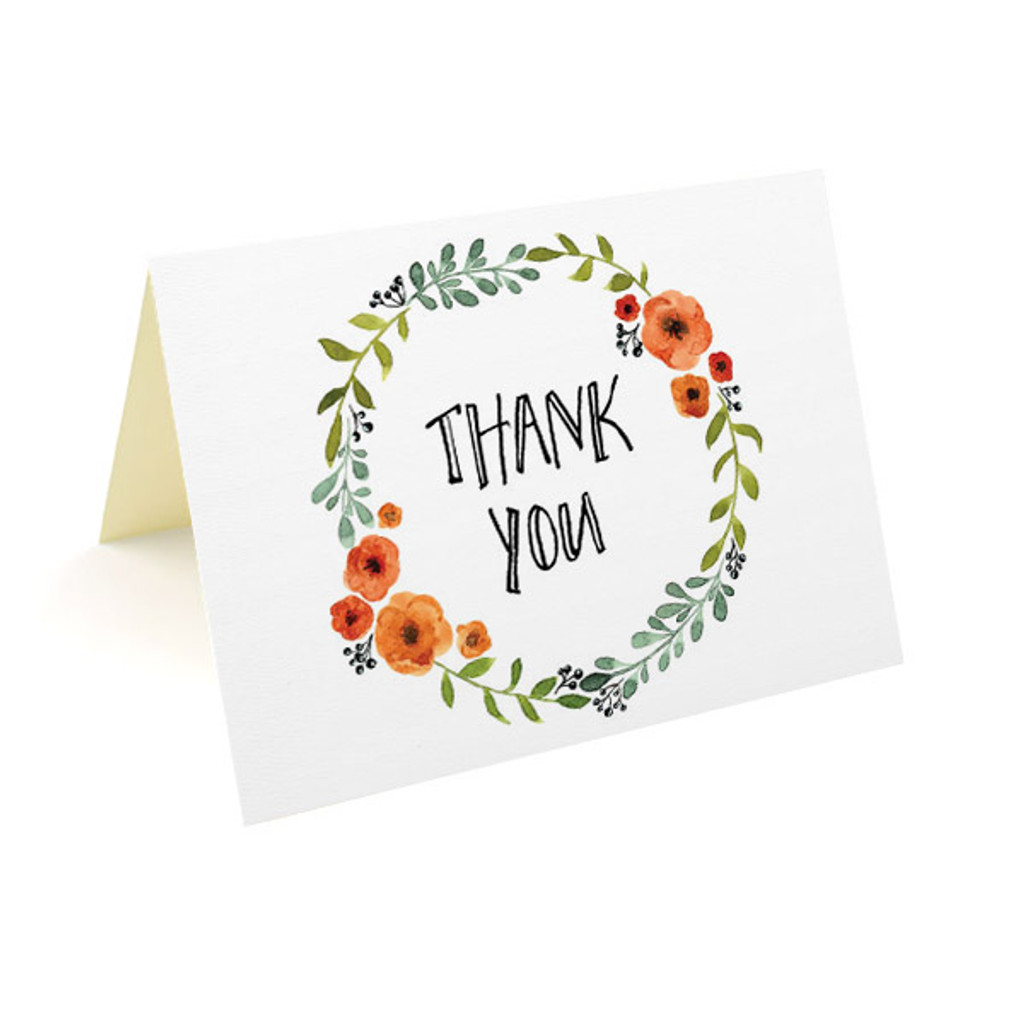 Folded Thank You Cards  3.5x5 (25 Pack) - Flower Wreath