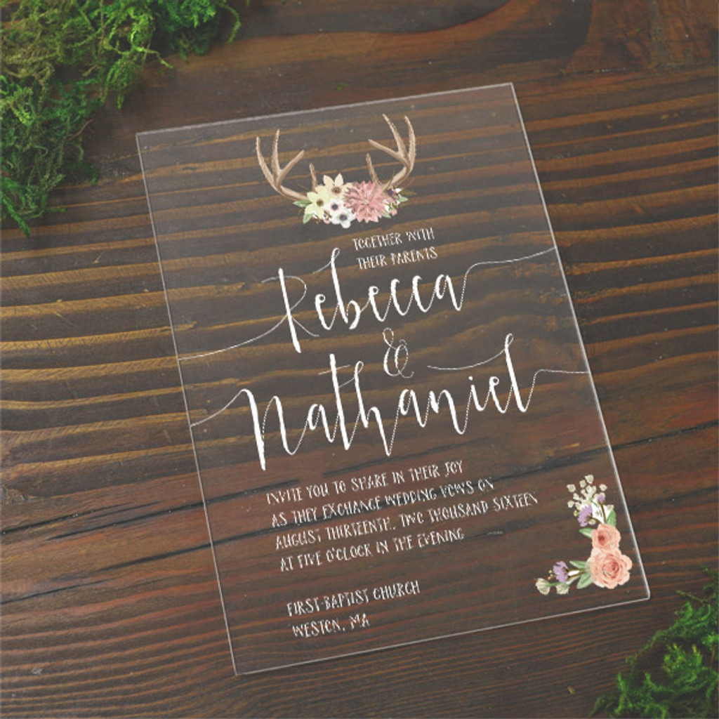 Woodland Watercolor 5x7 Acrylic Wedding Invitation