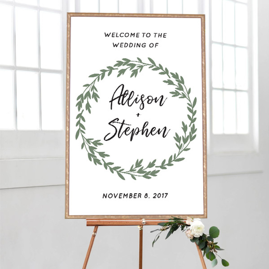 Wedding Welcome Greenery Wreath - Chalkboard Sign (24x36)