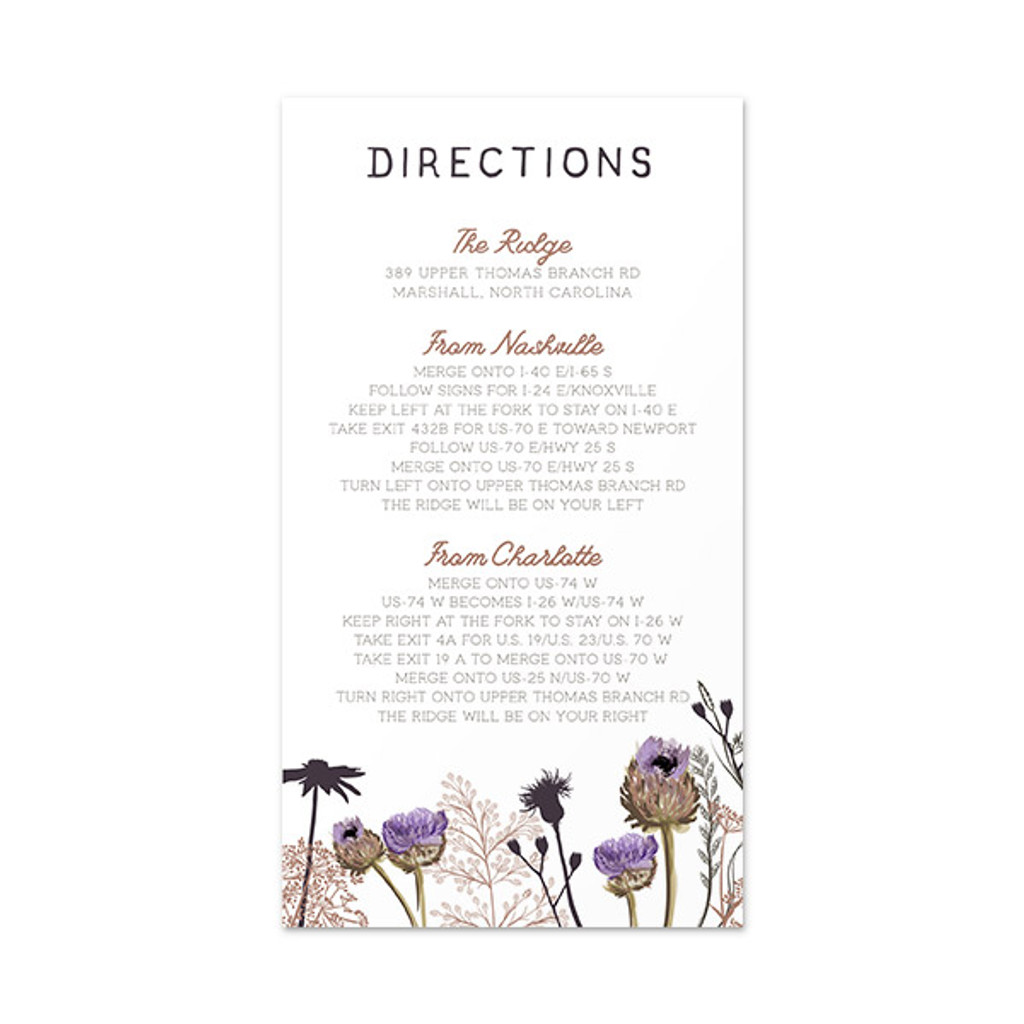 Wildflowers - Directions Insert (3.5" x 6.5")