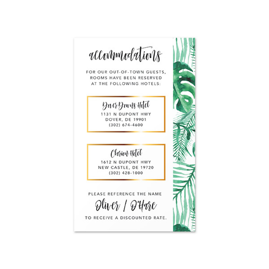 Botanical - Accommodations Insert (3.5 "x 5.75")