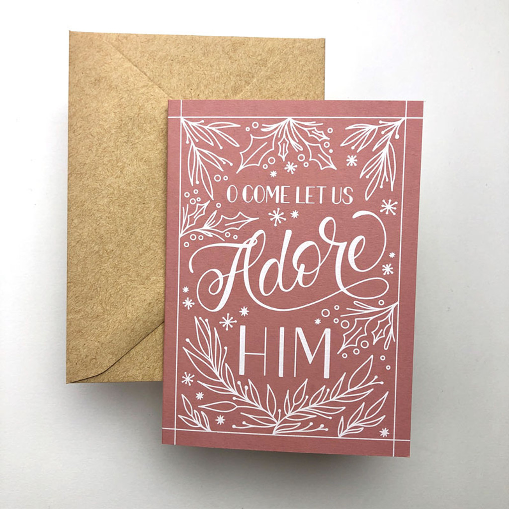 O Come Let Us Adore (Dusty Rose) - Folded Holiday Cards and Envelopes Set (12 Pack)