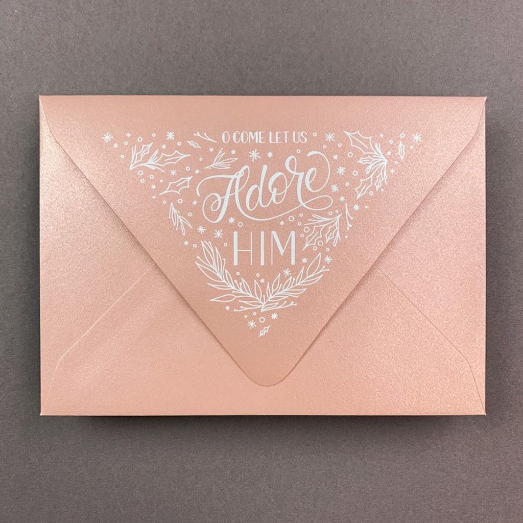 Oh Come Let Us Adore Holiday A7 Full Guest Address White Ink Printed A7 Euro Flap Envelopes
